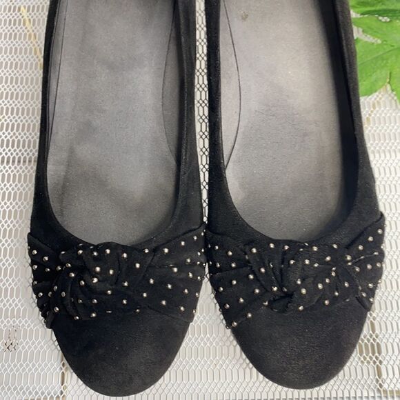 Stuart Weitzman Black Dotsun Suede Bow Low‎ Wedge Heels Shoes Black 7 - Picture 6 of 15